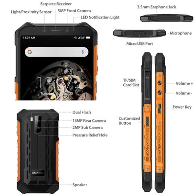Téléphone imperméable Ulefone Armor X5 Orange