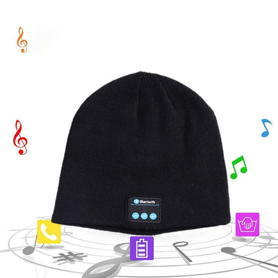Bonnet tricoté chaud avec musique d'appel sans fil Bluetooth 5.0 (noir)