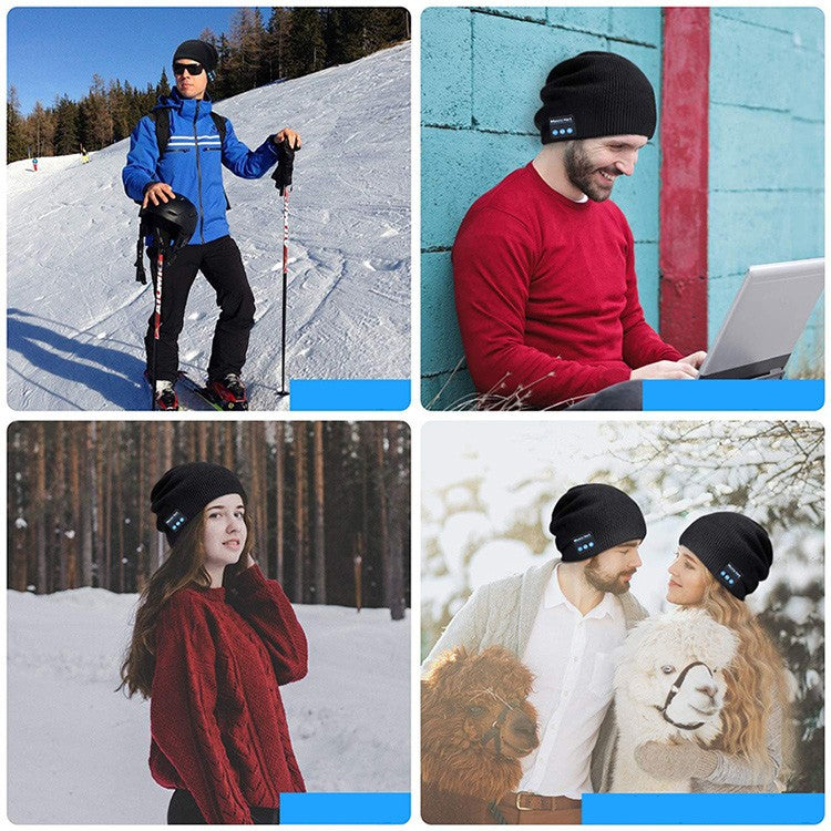 Bonnet tricoté chaud avec musique d'appel sans fil Bluetooth 5.0 (noir)